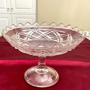 Clear Glass Compote Dish with Sawtooth Edge on a Clear Glass Pedestal
